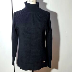 Michael Kors|Womens Black Turtleneck Ribbed Neutral Logo Sweater Sz.Small